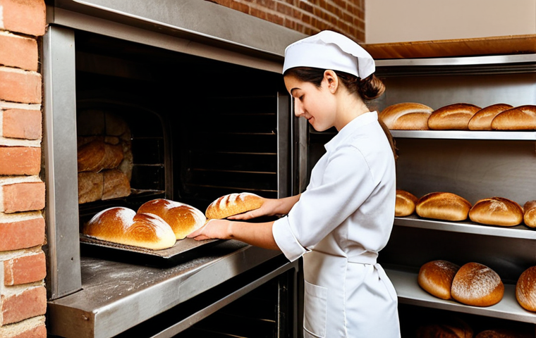 **Image Prompt 1:**
    A professional female baker in a modest, clean baker's uniform, carefully placing a golden-brown, freshly baked artisan bread loaf into a rustic brick oven. The setting is a warm, inviting bakery kitchen with natural light, showcasing shelves of local, organic ingredients in the soft background. The focus is on her well-formed hands and the perfect texture of the bread. Professional photography, high-resolution, soft lighting, fully clothed, appropriate attire, professional dress, perfect anatomy, correct proportions, natural pose, well-formed hands, proper finger count, natural body proportions, safe for work, appropriate content, professional, family-friendly.