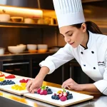 제과제빵 레시피 개발자의 업무 - **Recipe Developer's Creative Process in a Modern Kitchen:**
    A bright, clean, and modern profess...