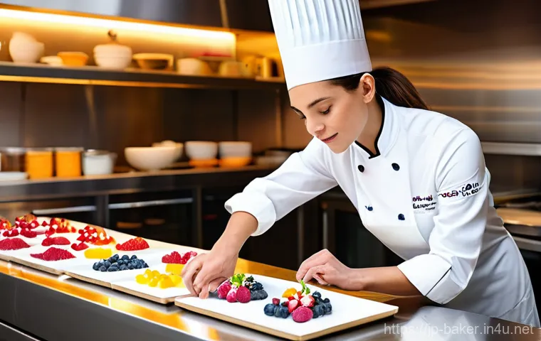 제과제빵 레시피 개발자의 업무 - **Recipe Developer's Creative Process in a Modern Kitchen:**
    A bright, clean, and modern profess...