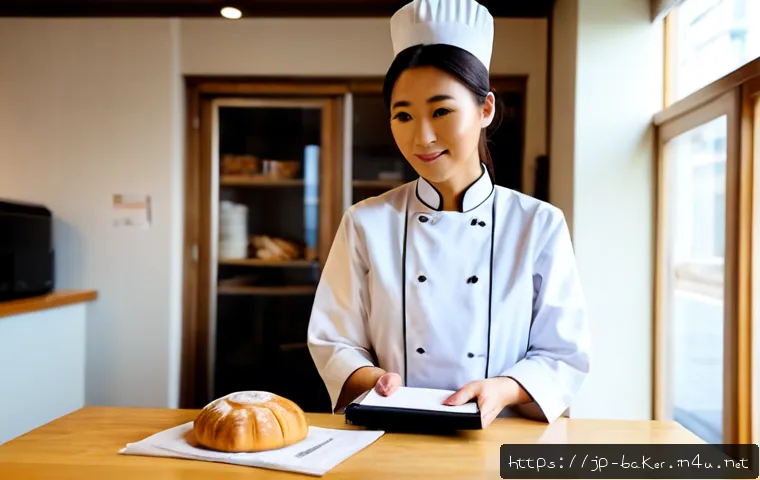 제과제빵 자격증 취득 후 연봉 협상 팁 - Photorealistic Japanese pastry chef in a spotless modern bakery, wearing a crisp white chef jacket a...